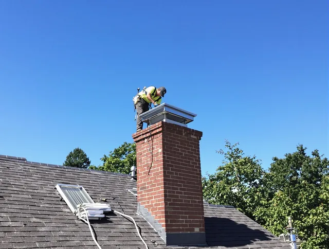 Brunswick Chimney Sweep technician measuring a chimney cap in Brunswick, GA