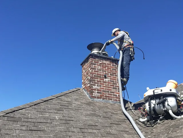 Dedicated Brunswick Chimney Sweep team member cleaning a chimney in Brunswick, GA