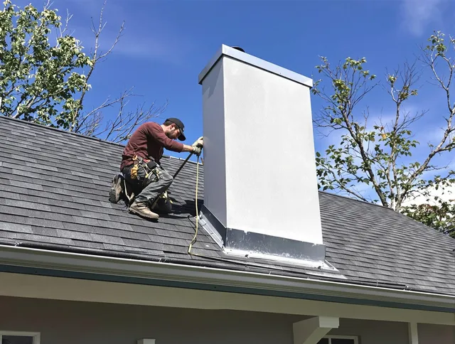 Brunswick Chimney Sweep team member finishing chimney construction in Brunswick, GA