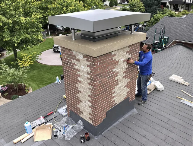 Brunswick Chimney Sweep team working on a custom chimney remodel in Brunswick, GA