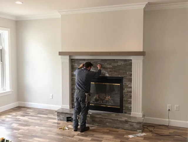 Brunswick Chimney Sweep finishing a custom fireplace install in Brunswick, GA